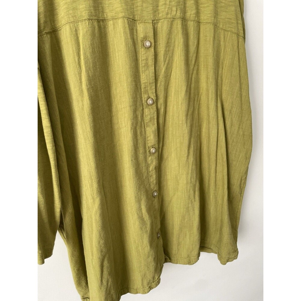 J Jill 2X Green V Neck Button Back Top 3/4 Sleeve Cotton Modal Everyday Neutral - Picture 5 of 9